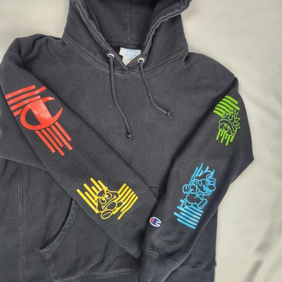 Champion × Super Mario Bros Reverse Weave Black Hoodie - Picture 3 of 6